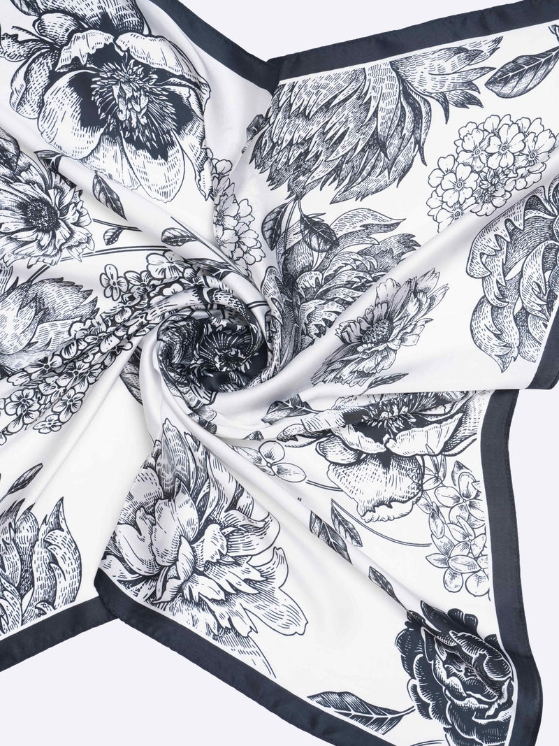 Black & White Floral Neckerchief - TOSSIDO