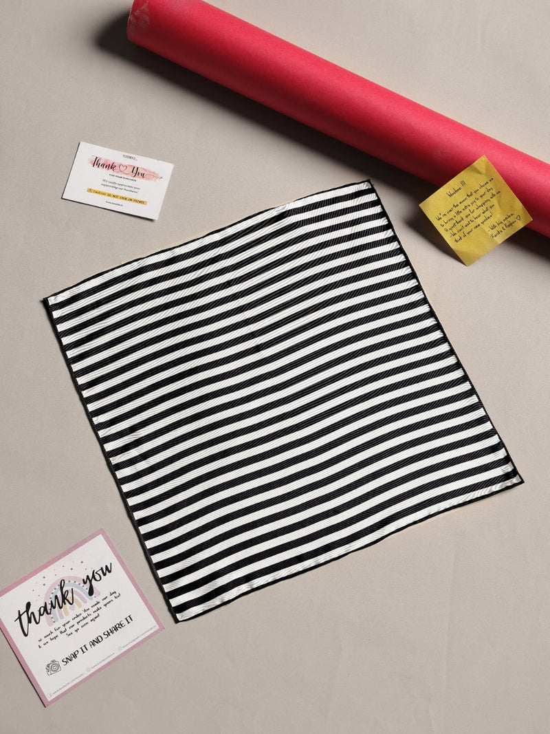 Black & White Stripe Silk Pocket Square - TOSSIDO
