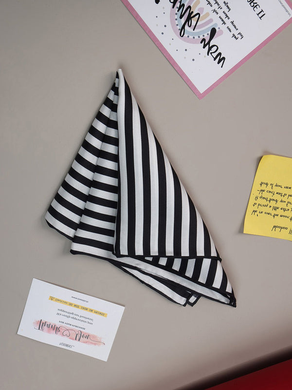 Black & White Stripe Silk Pocket Square - TOSSIDO