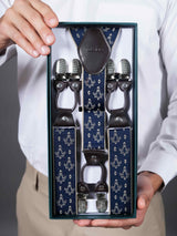 Blue Abstract Pattern Suspender with Vegan Leather Patch - TOSSIDO