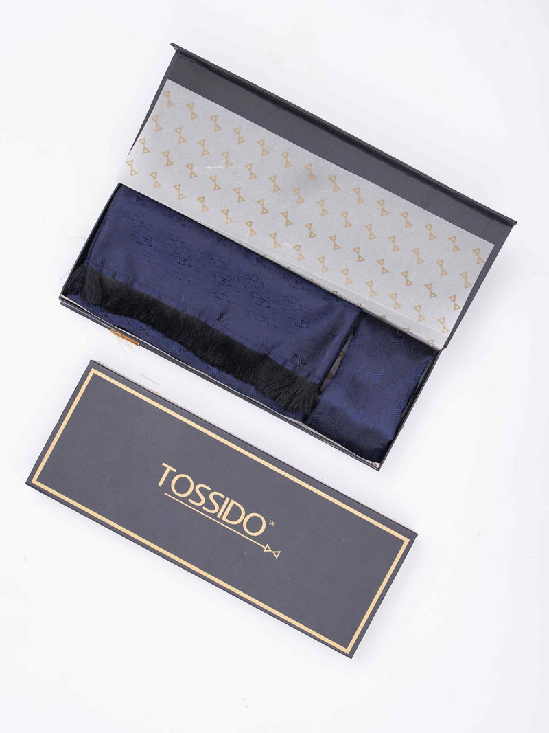 Blue Abstract Reversible Stole & Pocket Square Set - TOSSIDO