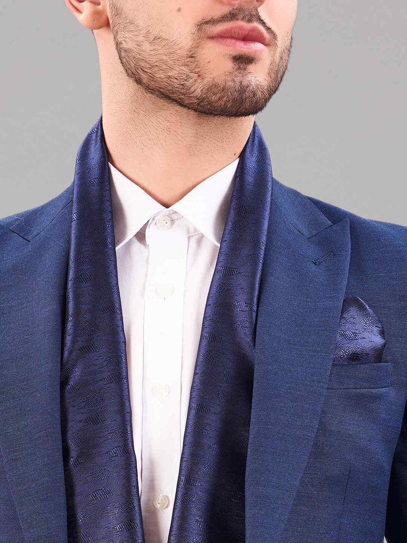 Blue Abstract Reversible Stole & Pocket Square Set - TOSSIDO