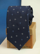 Blue anchor necktie in woven microfiber, close-up
