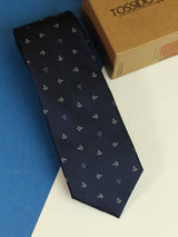 Blue anchor necktie in woven microfiber, flat lay