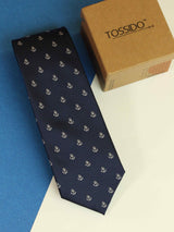Blue anchor necktie in woven microfiber, close-up