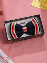 Blue Base Knitted Bow Tie with Red & White Stripes - TOSSIDO