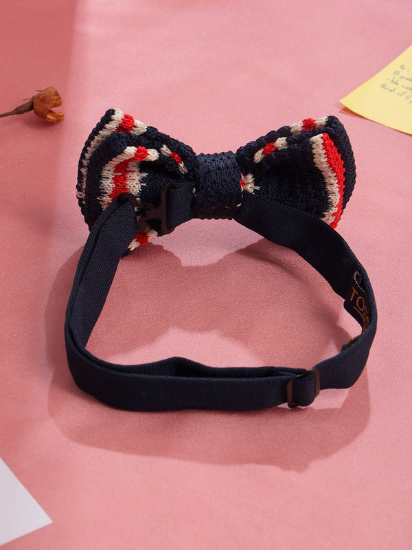 Blue Base Knitted Bow Tie with Red & White Stripes - TOSSIDO