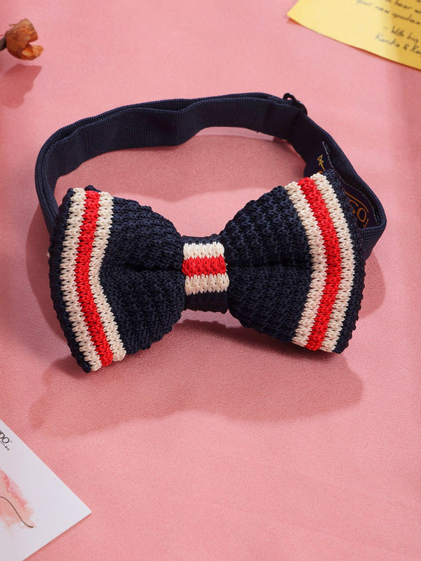 Blue Base Knitted Bow Tie with Red & White Stripes - TOSSIDO