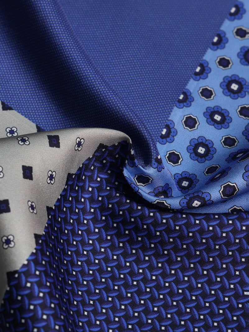 Blue & Beige Multipattern Silk Pocket Square - TOSSIDO