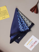 Blue & Beige Multipattern Silk Pocket Square - TOSSIDO