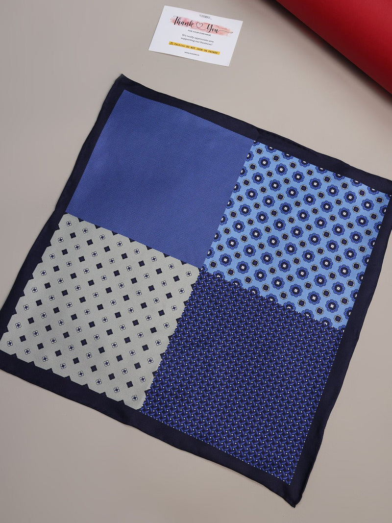 Blue & Beige Multipattern Silk Pocket Square - TOSSIDO