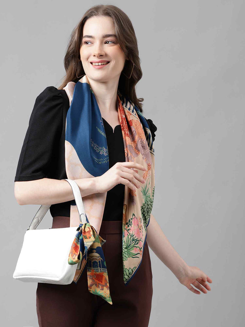 Blue & Beige Novelty Scarf & Scarf Bag Set - TOSSIDO