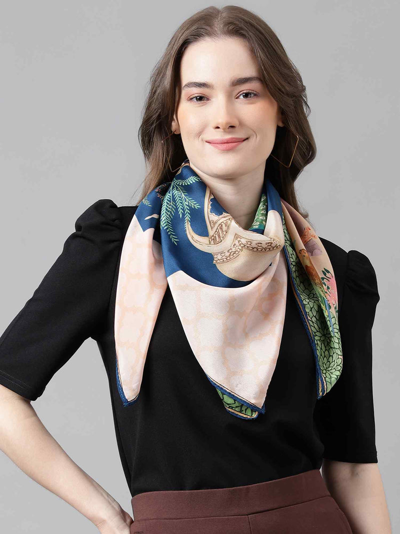 Blue & Beige Novelty Scarf & Scarf Bag Set - TOSSIDO