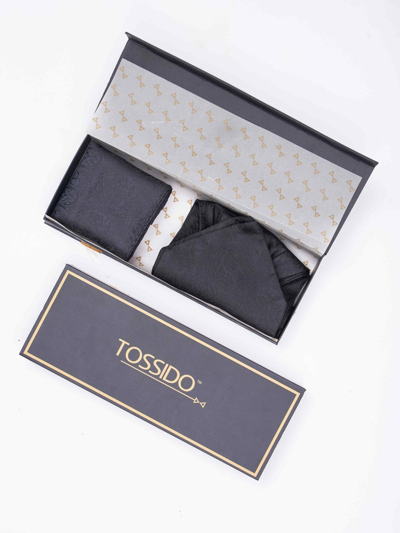 Blue & Black Paisley Woven Ascot & Pocket Square - TOSSIDO