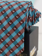 Blue & Brown Check Woven Necktie - TOSSIDO