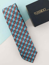 Blue & Brown Check Woven Necktie - TOSSIDO