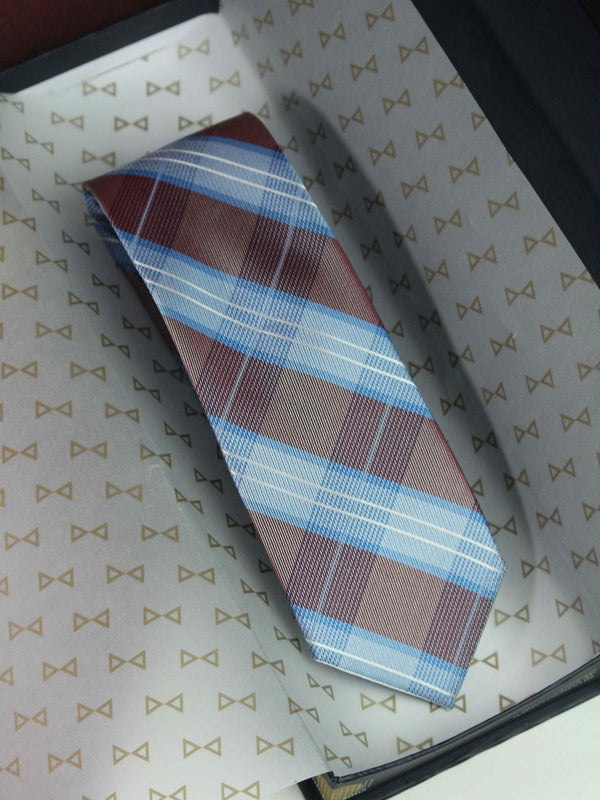 Blue & Brown Check Woven Silk Necktie - TOSSIDO