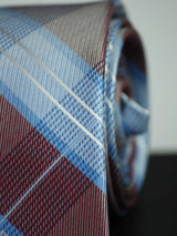 Blue & Brown Check Woven Silk Necktie - TOSSIDO