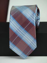 Blue & Brown Check Woven Silk Necktie - TOSSIDO