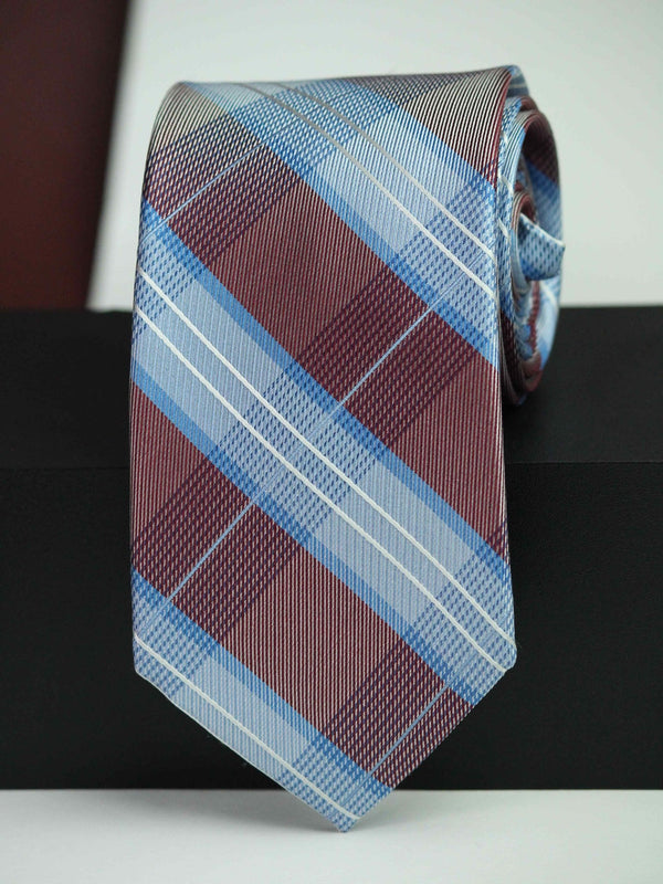 Blue & Brown Check Woven Silk Necktie - TOSSIDO