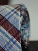 Blue & Brown Check Woven Silk Necktie - TOSSIDO