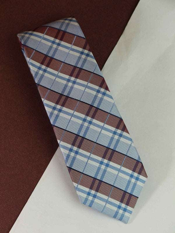 Blue & Brown Check Woven Silk Necktie - TOSSIDO