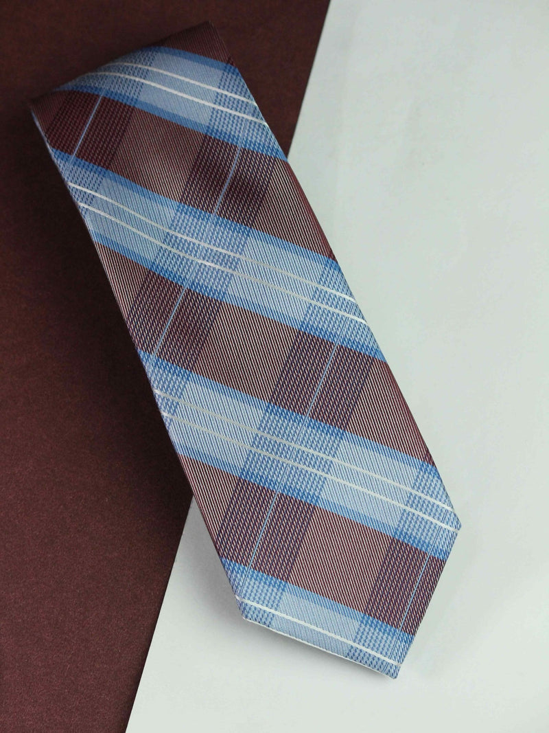 Blue & Brown Check Woven Silk Necktie - TOSSIDO