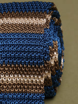 Blue & Brown Stripe Silk Knitted Necktie - TOSSIDO