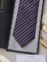 Blue & Brown Stripes Teflon Silk Necktie - TOSSIDO