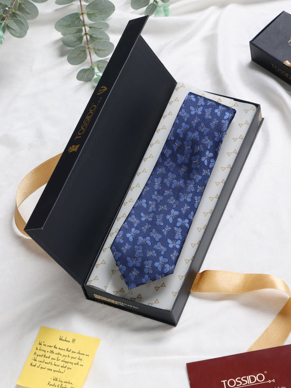 Blue Butterfly Woven Silk Necktie - TOSSIDO