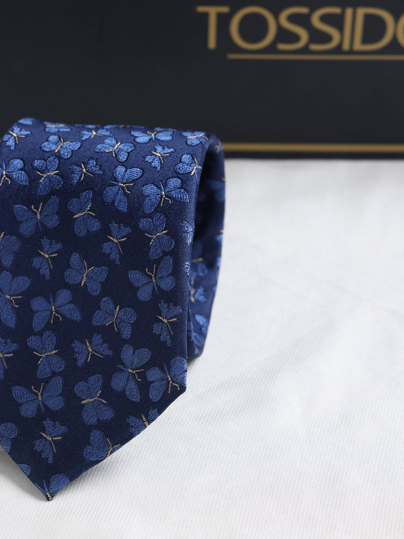 Blue Butterfly Woven Silk Necktie - TOSSIDO