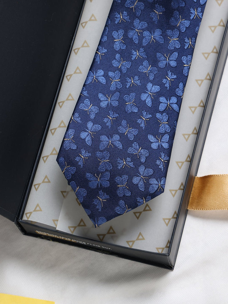 Blue Butterfly Woven Silk Necktie - TOSSIDO