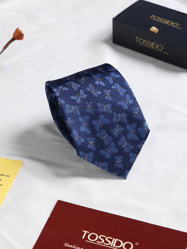 Blue Butterfly Woven Silk Necktie - TOSSIDO