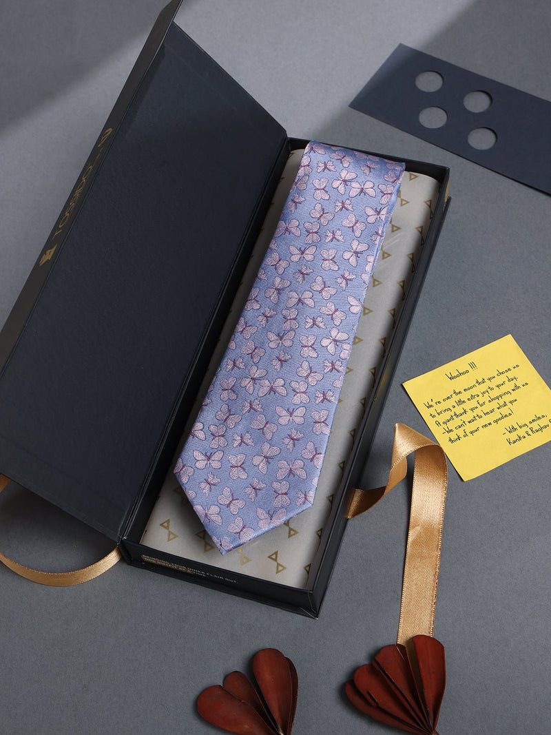 Blue Butterfly Woven Silk Necktie - TOSSIDO