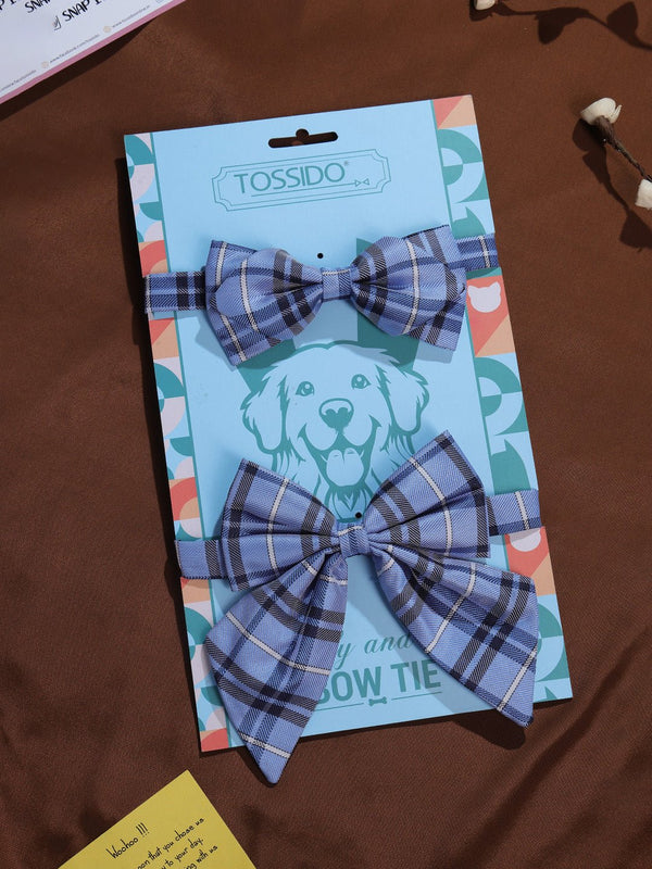 Blue Check Bowtie Set for Men and Dogs - TOSSIDO