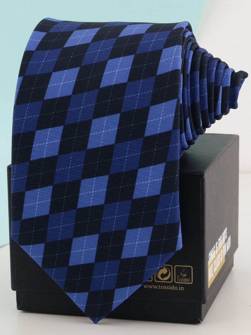 Blue Check Micro Fiber Necktie - TOSSIDO