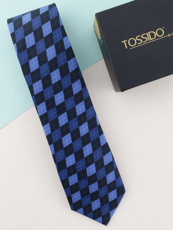 Blue Check Micro Fiber Necktie - TOSSIDO