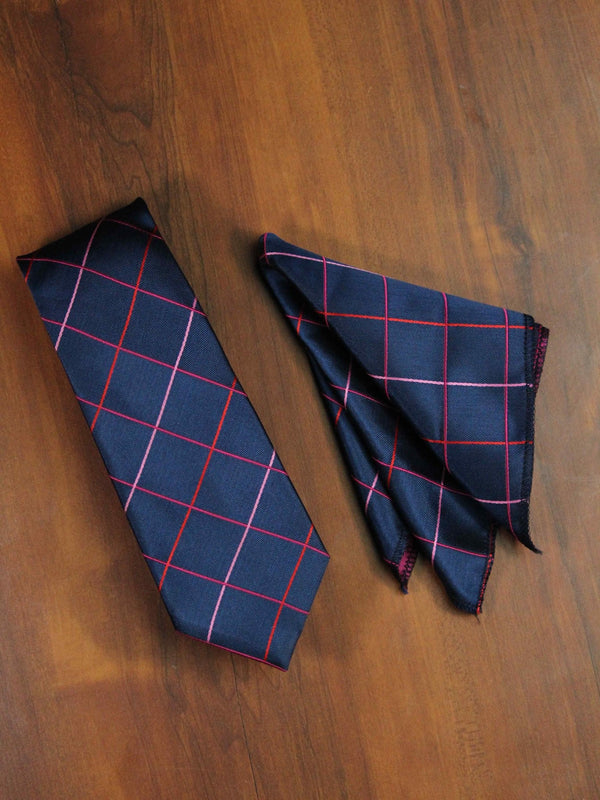 Blue Check Necktie & Pocket Square Giftset - TOSSIDO