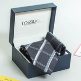 Blue Check Necktie & Pocket Square Giftset - TOSSIDO