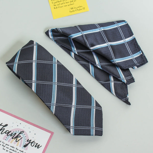 Blue Check Necktie & Pocket Square Giftset - TOSSIDO