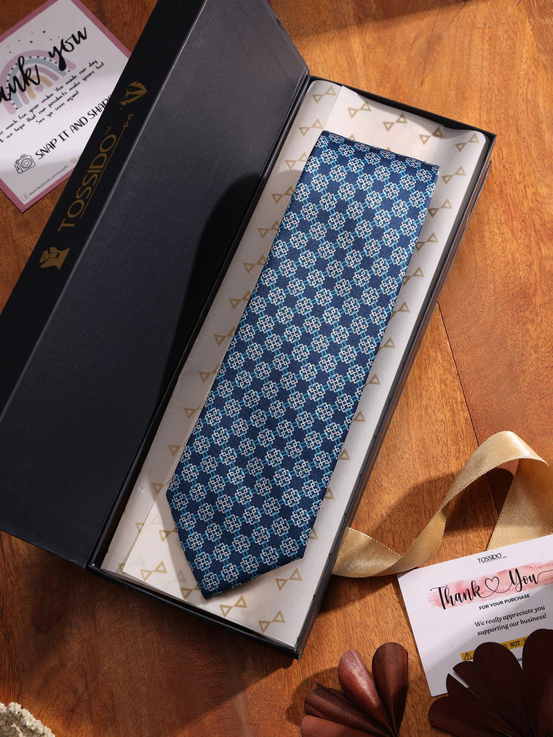 Blue Check Printed Necktie - TOSSIDO