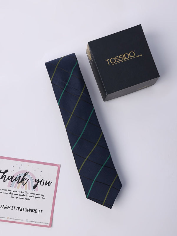 Blue Check Skinny Necktie - TOSSIDO