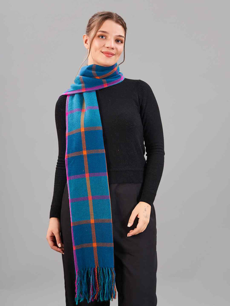 Blue Check Woolen Muffler - TOSSIDO