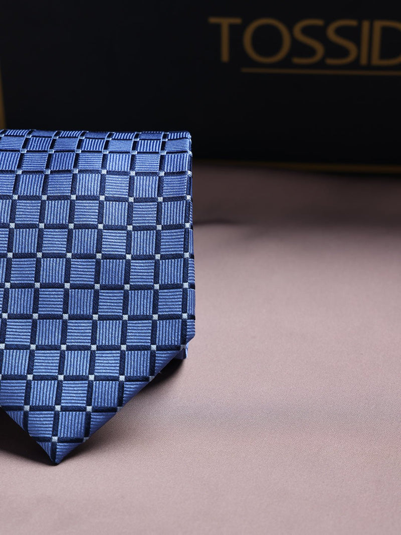 Blue Check Woven Silk Necktie - TOSSIDO