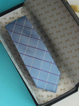 Blue Check Woven Silk Necktie - TOSSIDO