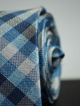 Blue Check Woven Silk Necktie - TOSSIDO