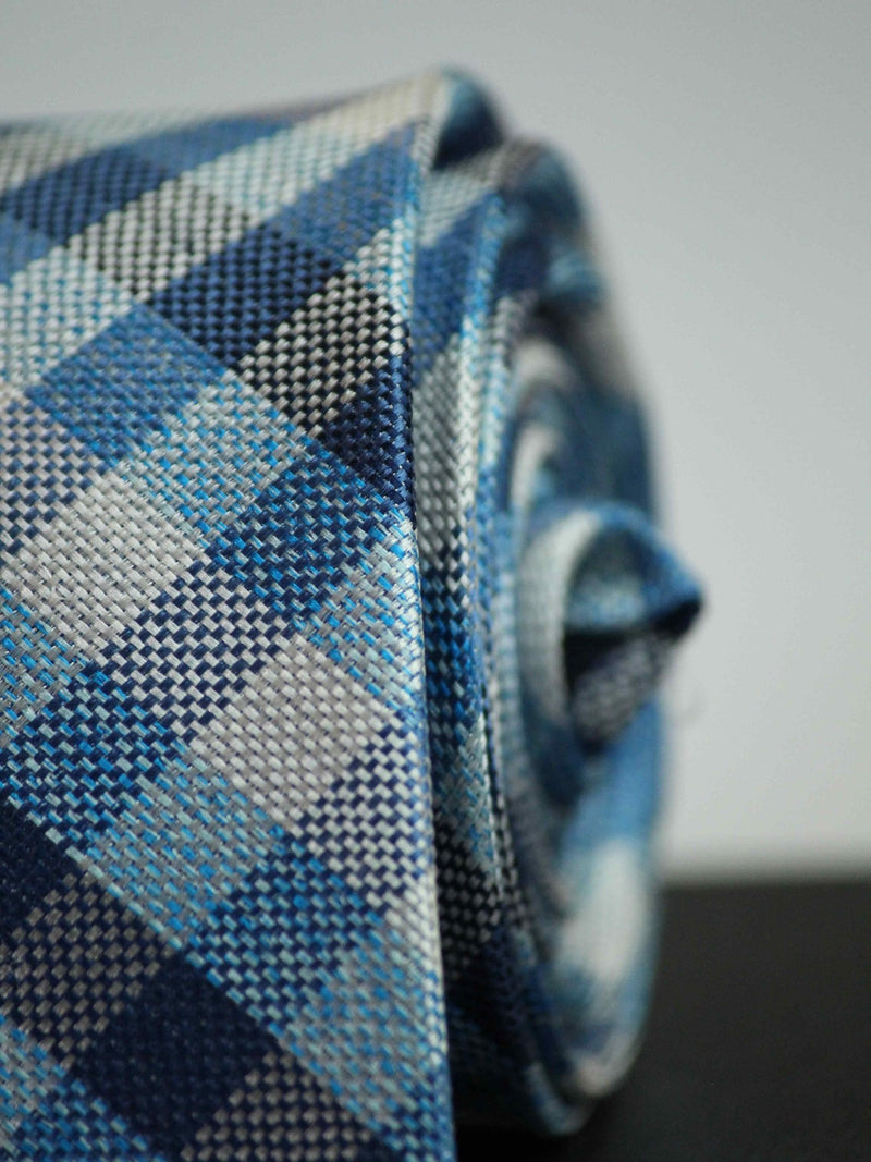 Blue Check Woven Silk Necktie - TOSSIDO