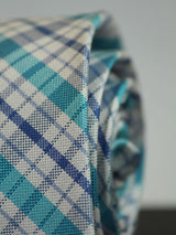 Blue Check Woven Silk Necktie - TOSSIDO