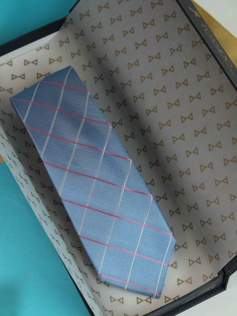 Blue Check Woven Silk Necktie - TOSSIDO