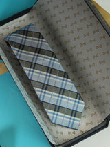 Blue Check Woven Silk Necktie - TOSSIDO